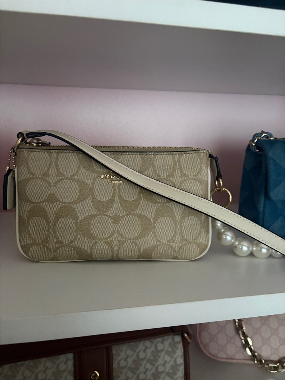 Coach Beige Signature Canvas Crossbody with Cream Trim